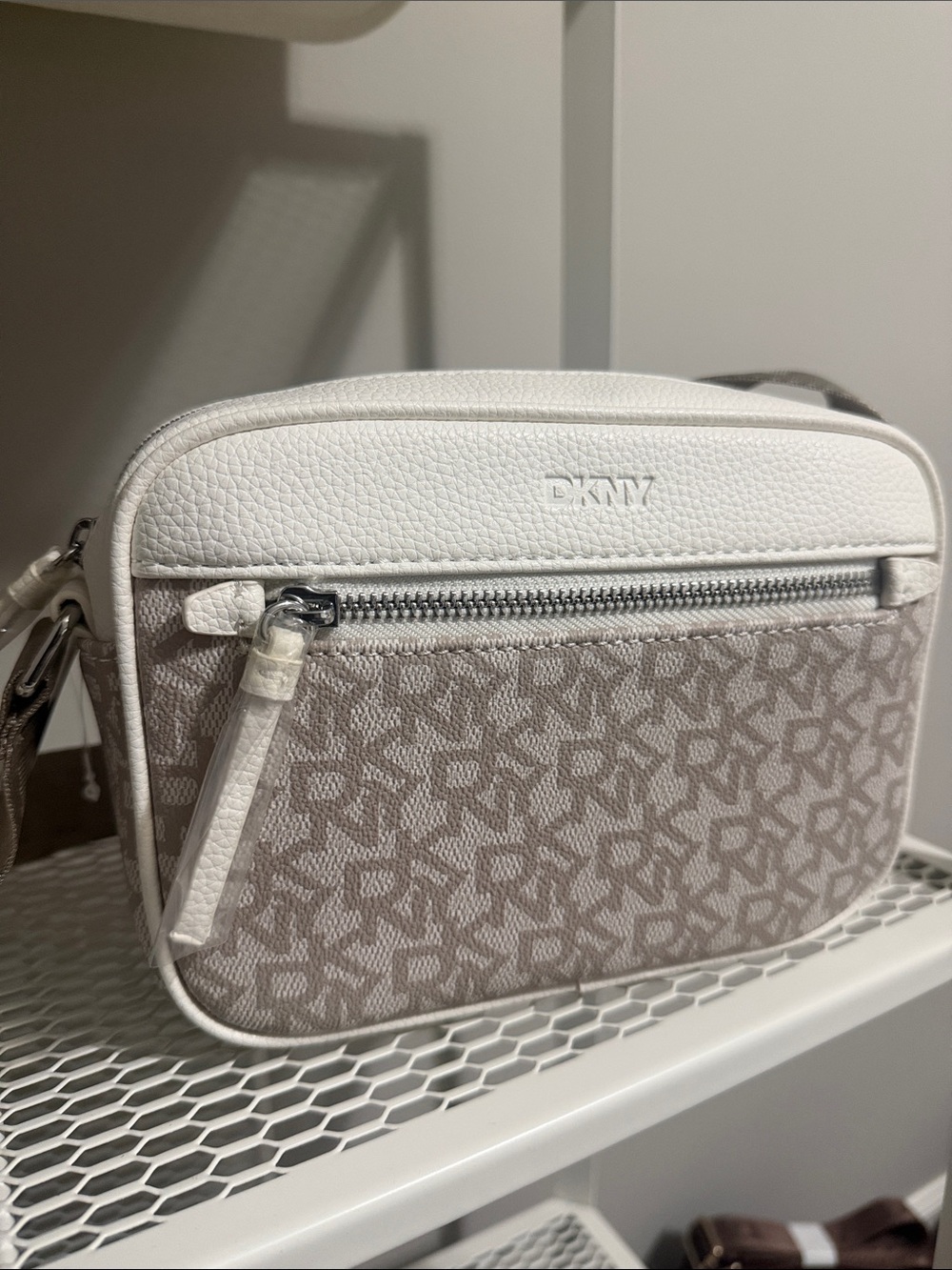 DKNY Cream & White Monogram Crossbody Bag